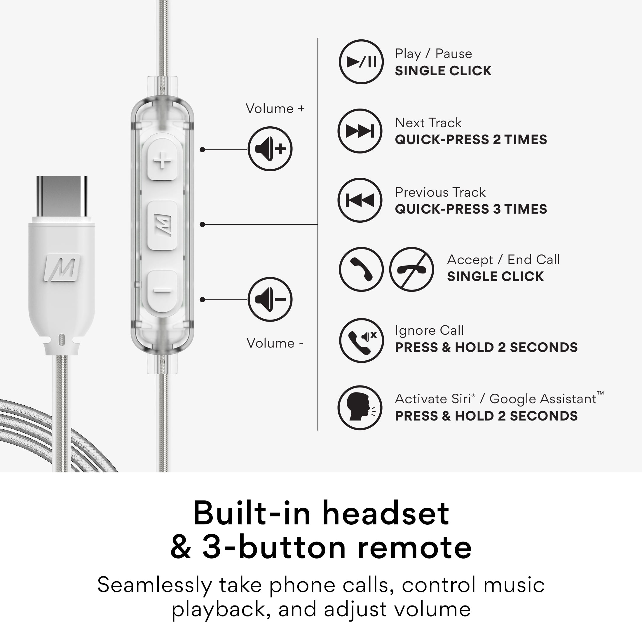 MEE audio M6 USB Type C Wired Headphones Earphones for Running/Sport; USB-C Headset with Mic & Remote