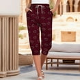 thumbnail image 2 of VERUGU Capri Pants for Women Fashion Love Print Pants Elastic Waist Drawstring Casual Capris with Pockets Wine M, 2 of 6