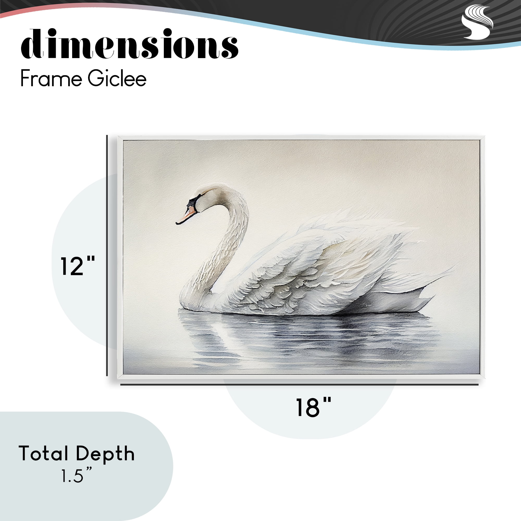 Elegant Floating Swan White Framed Giclee Art, design by Sasha