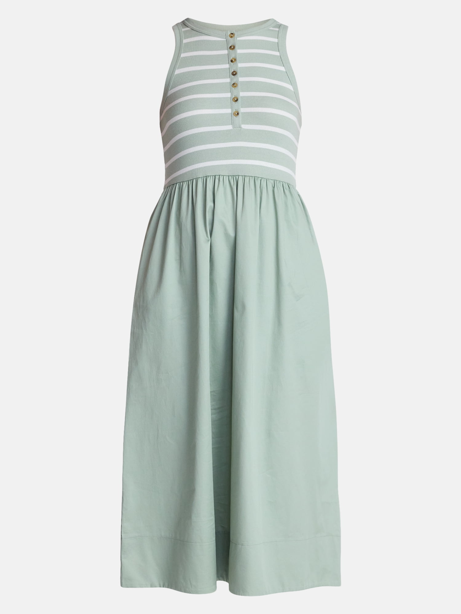 Time and Tru Women's Sleeveless Henley Midi Dress, Sizes XS-XXXL
