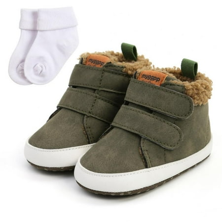 

Baby Boys Girls High Tops Sneakers Soft Anti-Slip Sole Corduroy Upper Infant Newborn First Walking Shoes with Socks