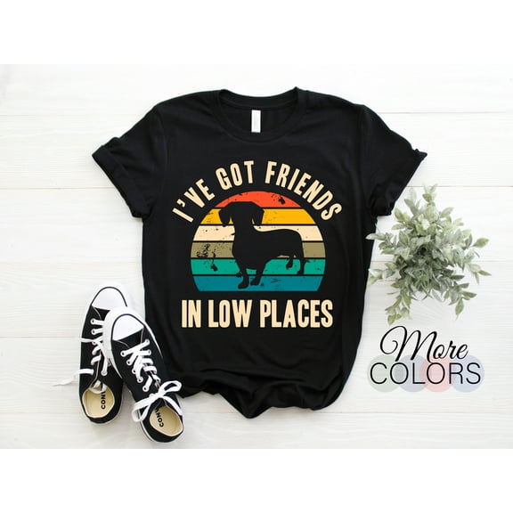 I've Got Friends In Low Places Funny Dachshund Apparel T-Shirt, Vintage Retro Funny TShirt, Gift For Mom Dad Puppies Owner Present Christmas
