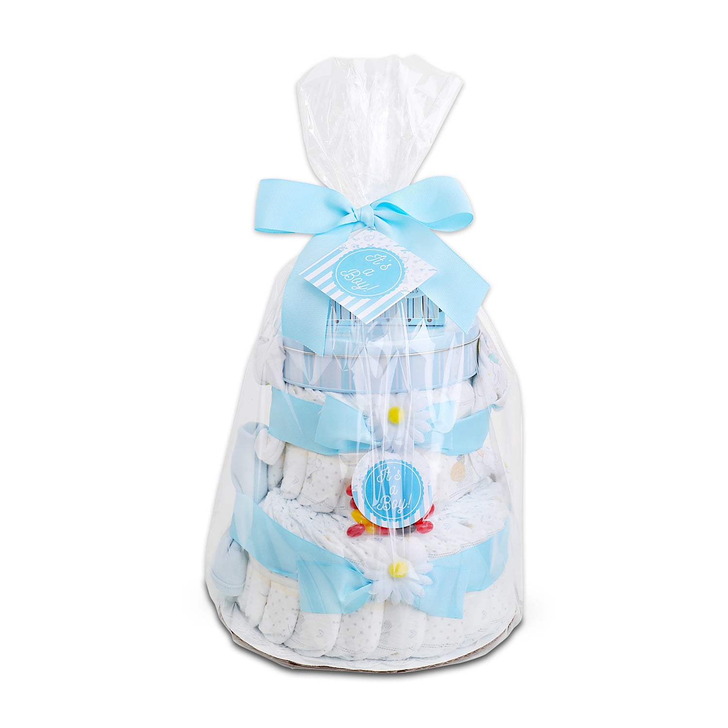 Alder Creek Gift Baskets Blue Two-Tier Baby Diaper Cake