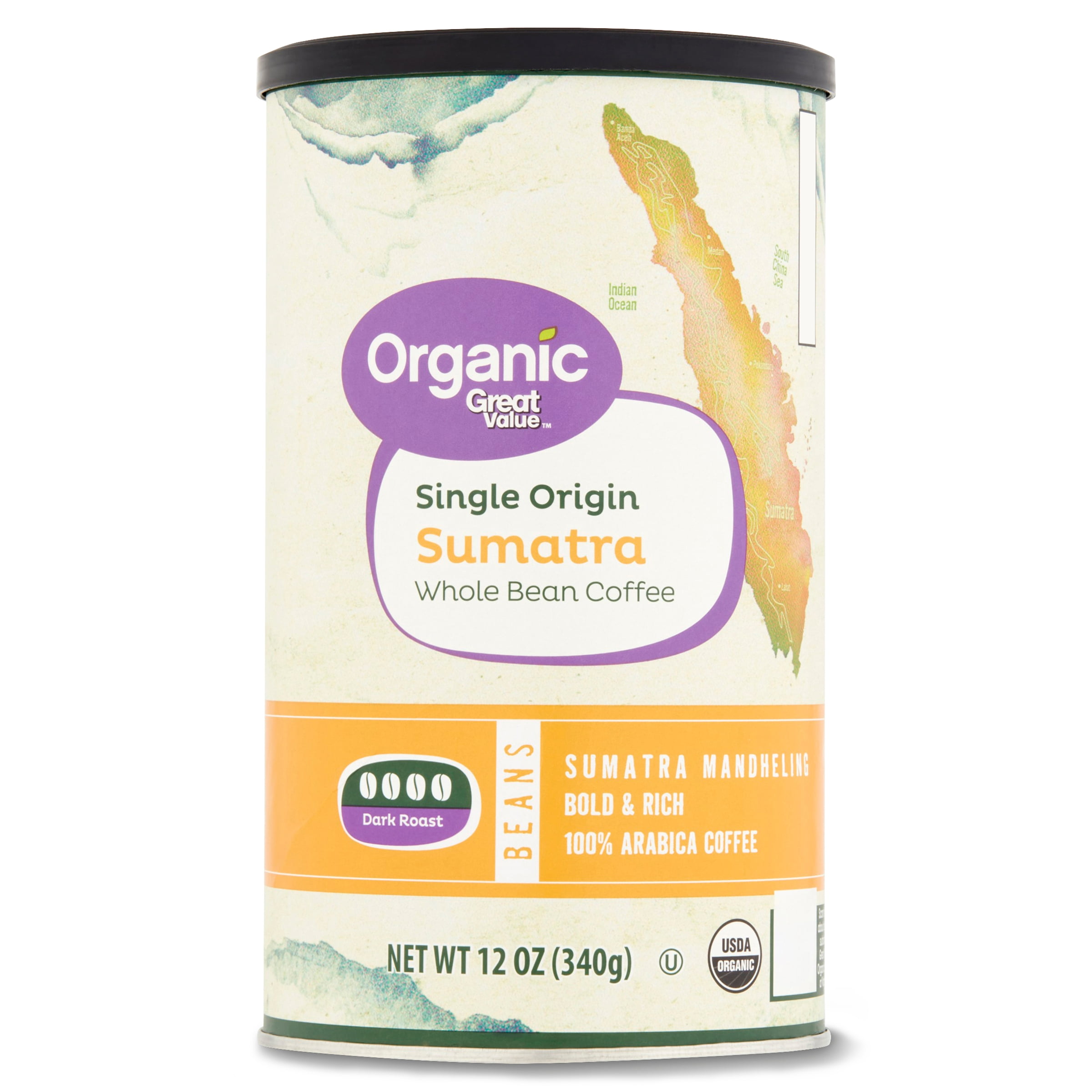 Great Value Organic Single Origin Sumatra, Medium Roast, Whole Bean