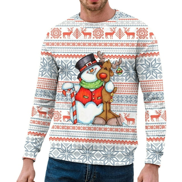 EHQJNJ Sweat à Col Rond pour Hommes Automne et Hiver Tendance Décontractée Imprimé de Noël Pull à Capuche Col Rond Chandail en Molleton Jaune Chandail en Molleton Graphique pour Hommes