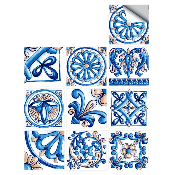 Inteprter Etiqueta de la pared de la flor del azulejo de la pared Etiqueta engomada autoadhesiva impermeable del azulejo de la etiqueta del azulejo Decoración del hogar No.85 NO68
