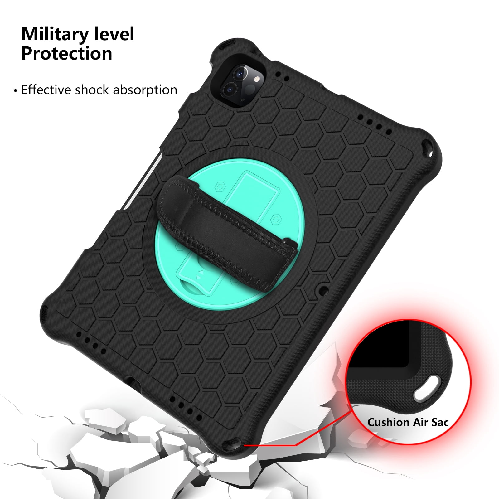 Allytech iPad Air 4th Gen Case, iPad Pro 11 2021 Case, iPad Pro 11 Case 2020/2018, Drop Protection Shockproof Shoulder Strap Pencil Holder Kickstand Case Cover for Apple iPad Air 4 10.9,Black/Green