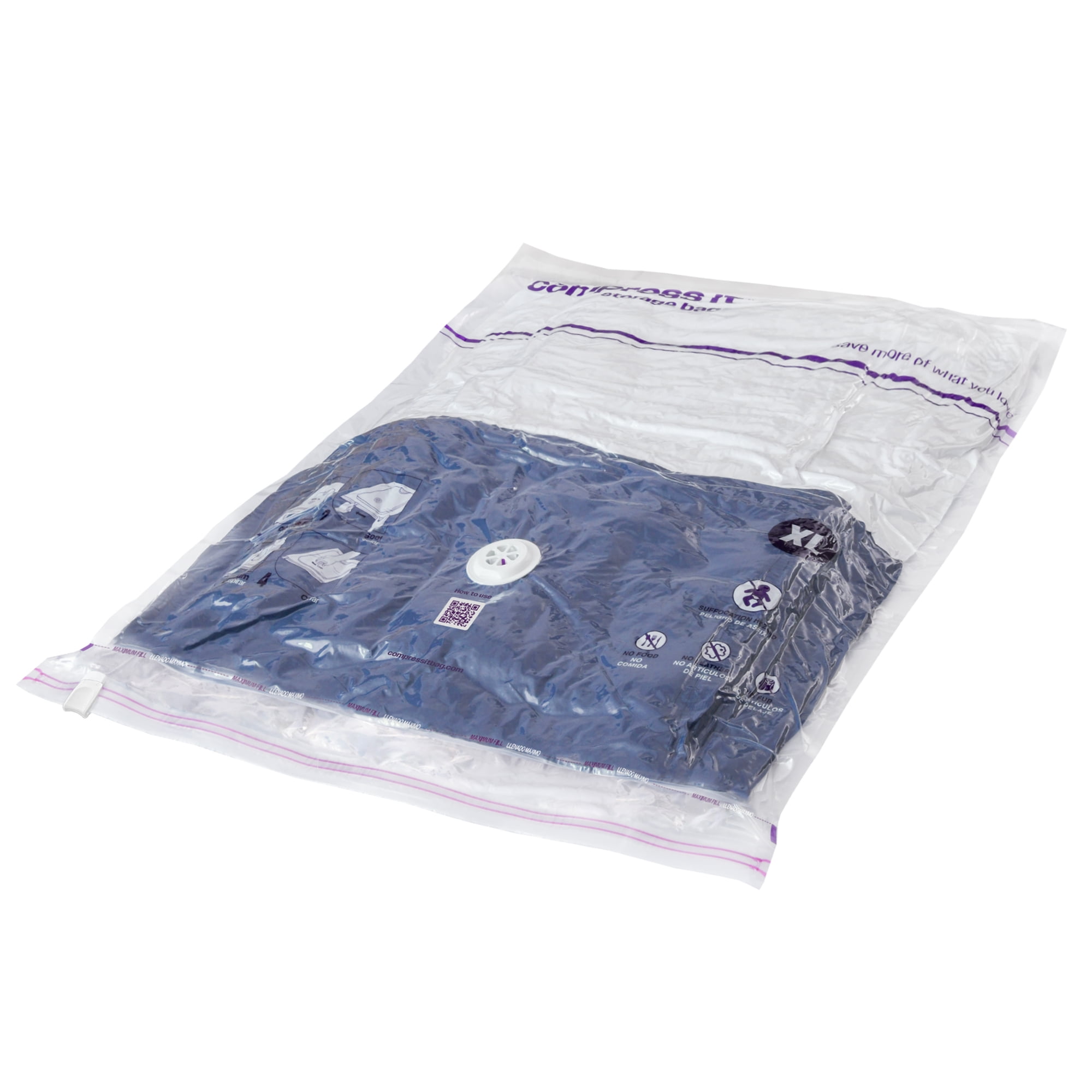 Compressit Storage Vacuum Bags, Manufactured in North America, 2-Medium Flat Bags, 2-Large Flat Bags, 2-XLarge Flat Bags, Set, Closet and Home Organizer, Clear