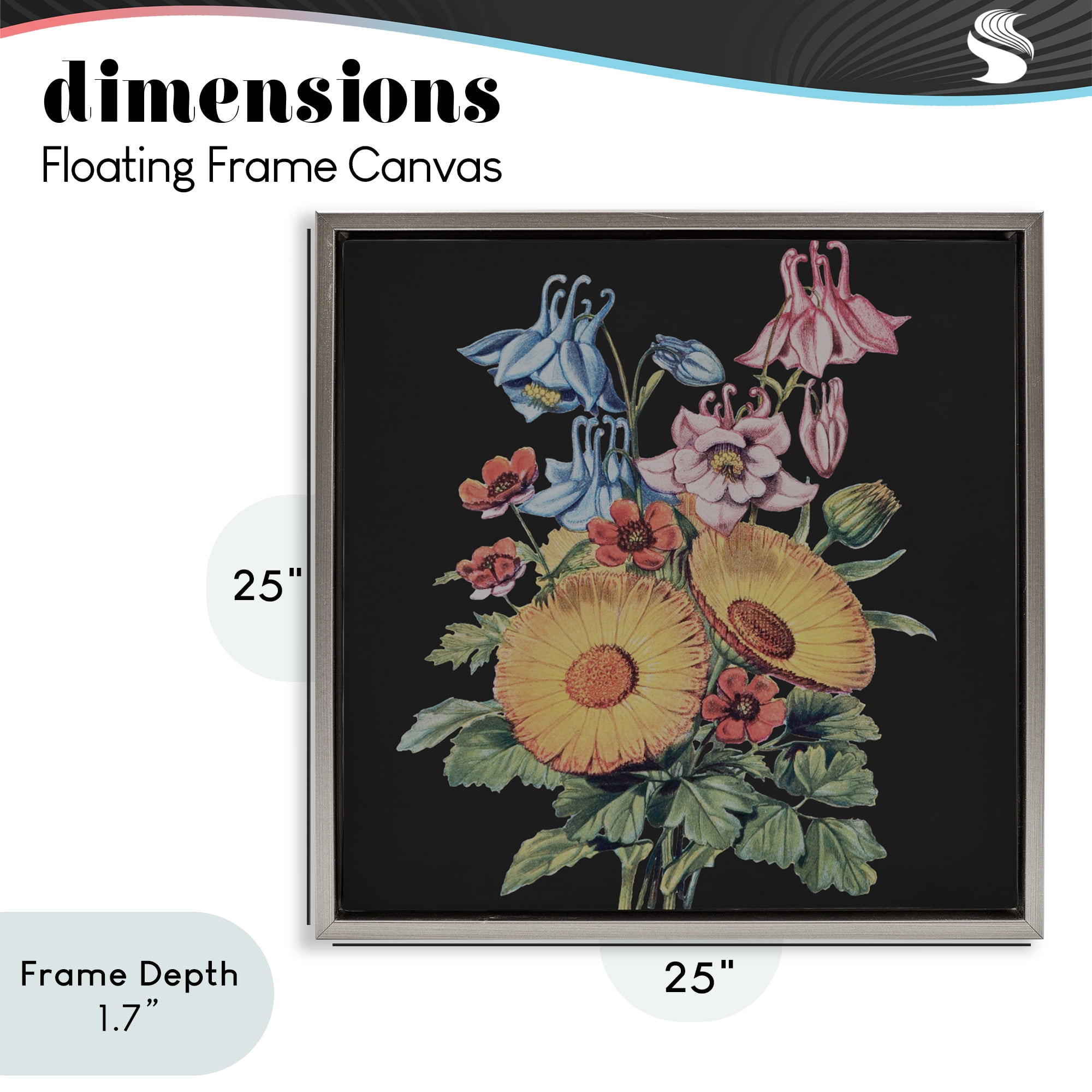 Stupell Industries Vintage Bouquet Study on Black Gray Framed Floater Canvas Wall Art, design by Dan Meneely