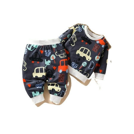 

Cute Cartoon Round Neck Long Sleeve Navy Blue Baby Sets (Baby s)