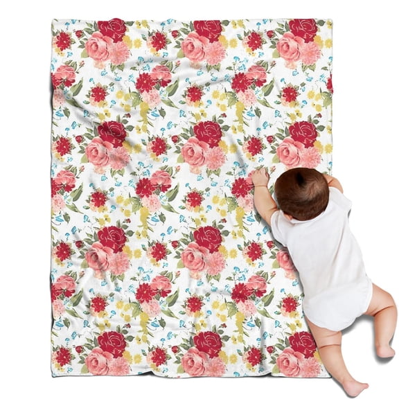 Pioneer Flower Floral Print Pattern Blanket,Comfortable Soft Flannel Throw Blanket,All Season,Warm Lightweight Blankets for Sofa Bed Couch Living Room Chair,30"x40"