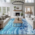 thumbnail image 4 of Summer Ocean Coral Washable Living Room Rugs 5'x7', Nautical Coastal Watercolor Blue Teal Sea Waves Low Pile Throw Large Area Rugs Non-Slip Sturdy Edge Binding Carpet for Dining Room Bedside Kitchen, 4 of 9