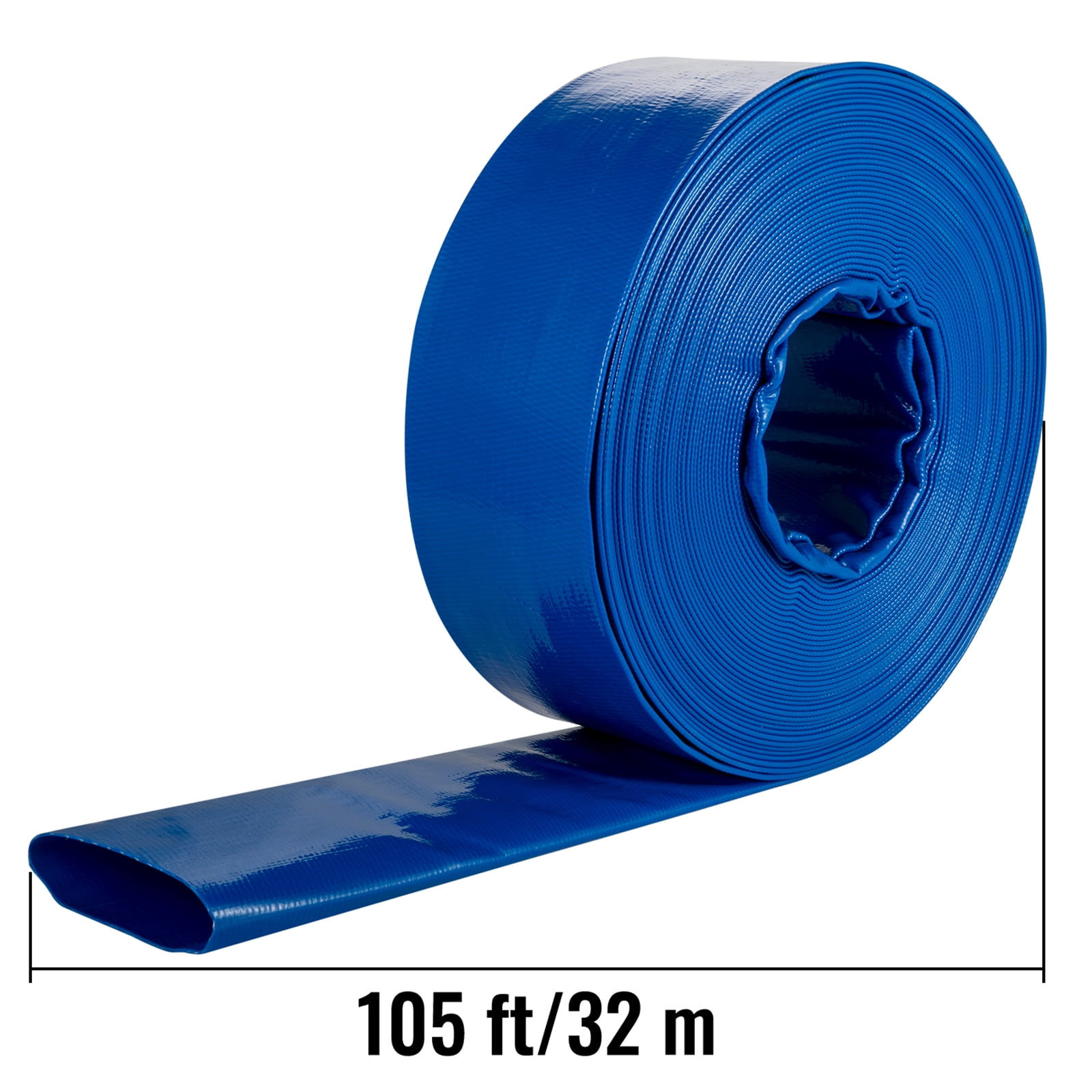 VEVOR Discharge Hose, 1-1/2" x 100', PVC Fabric Lay Flat Hose, Heavy Duty Backwash Drain Hose with Clamps, Weather-proof & Burst-proof, Ideal for Swimming Pool & Water Transfer, Blue