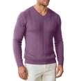 thumbnail image 3 of ZVAVZ V Neck Knit Tee Shirts for Men Long Sleeve Textured Tops Fall Casual Gym Athletic Shirts Stretchy Workout Running T-Shirt Purple S, 3 of 7