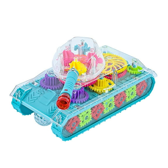 Transparent Gear Tank Toy for Kids, Mechanical Gear Transparent Tank Toy Armored Car Toy with Visible Moving Colorful Gears Transparent Toy with Lighting for 4-6 Years Old