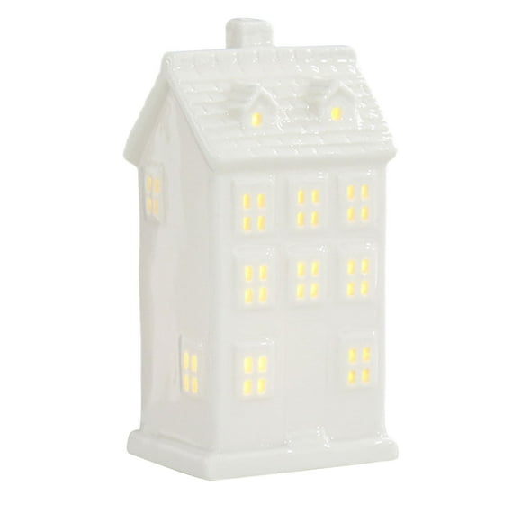 Village de Noël en Céramique Lumière DEL Maison en Porcelaine de Table Décoration des Fêtes d'Hiver Figurine Cadeaux de la Saint-Valentin