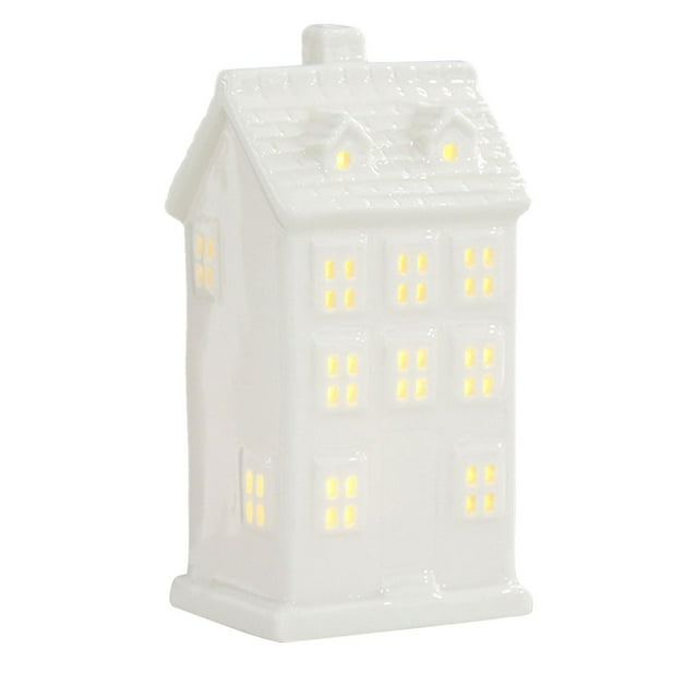 Ceramic Christmas Village Figurine White Winter Village LED Light
