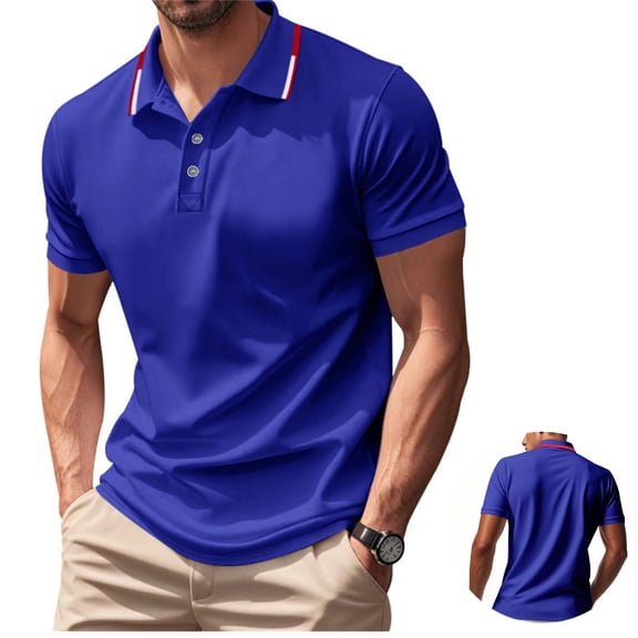 FOPSUFGWFO Men Polo Shirts Casual Breathable Short Sleeve Golf Shorts With Pocket Classic Fit Soft Daily Wear Blouses For Male Sports Hiking Royal Blue 2XL