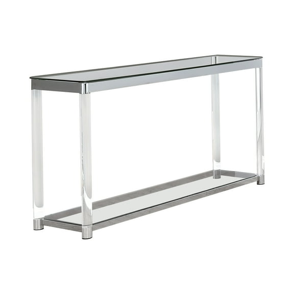 Claude Sofa Table with Lower Shelf Chrome and Clear