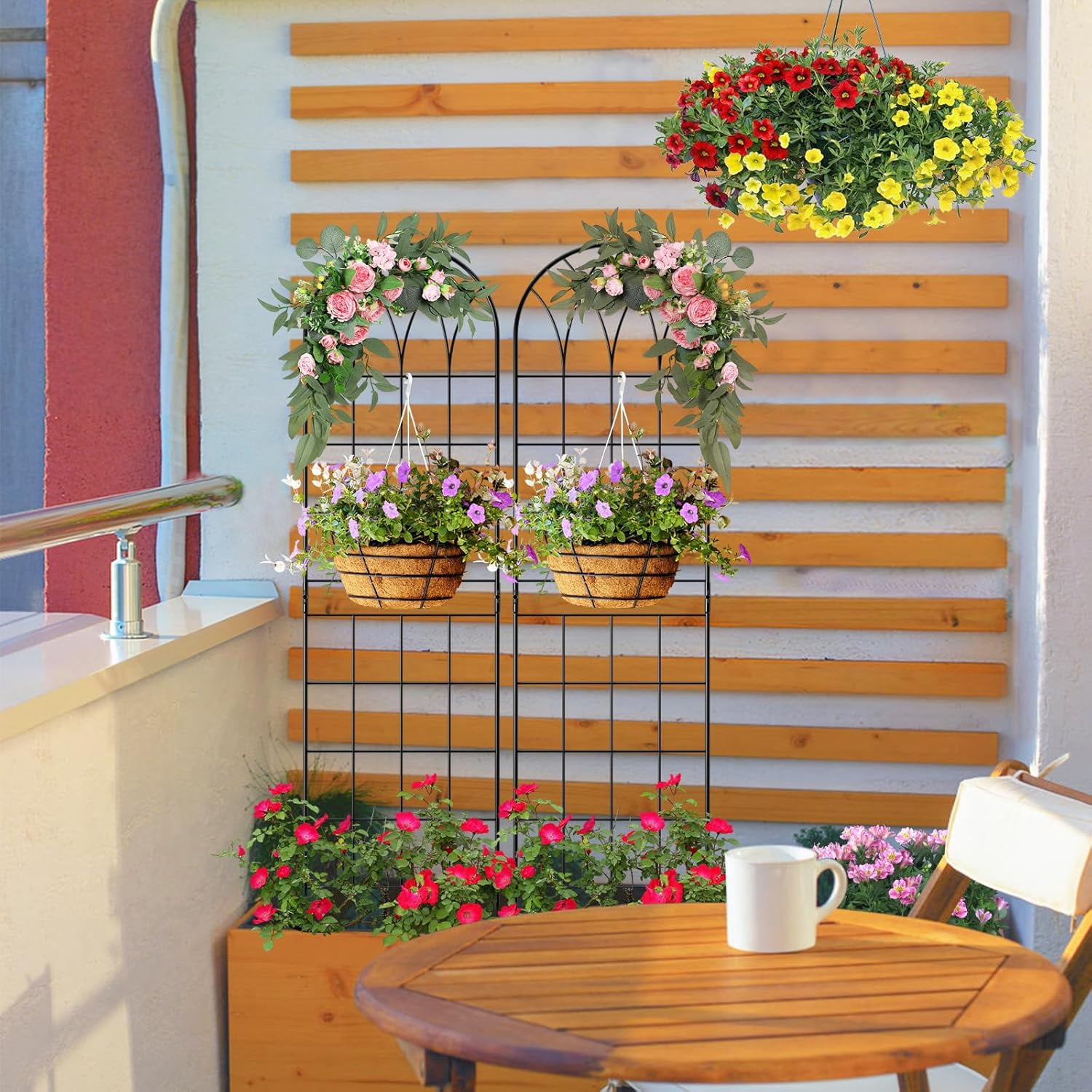 ABOORN 4 Pack Metal Garden Trellis for Climbing Plants Outdoor, Metal Plant Trellis for Flowers Tomato Cucumber Rose Vegetable Support Garden Decoration
