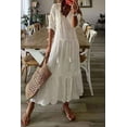 thumbnail image 2 of Womens Short Sleeve Hollow Out Pleated Maxi Dress (M, White), 2 of 2