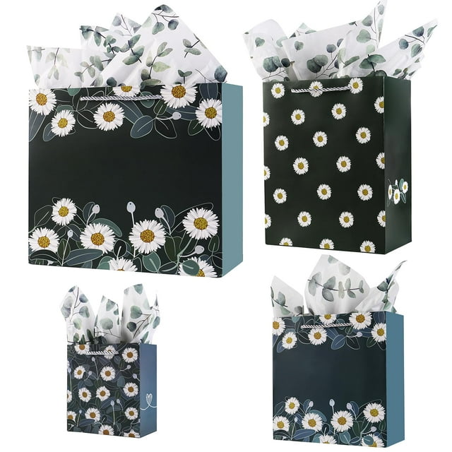Bolsas de Regalo Cmecial con Patrón de Margarita en 4 Tamaños con Papel de Seda
