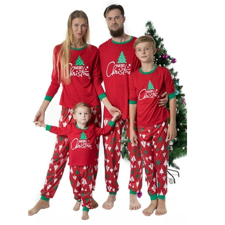 

Tawop Christmas Children Kids Cartoon Tree Print Top+Pants Family Clothes Pajamas