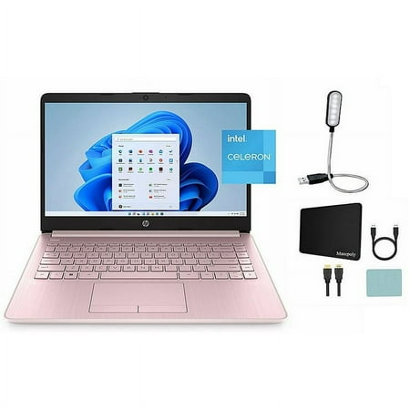 HP Stream 14" HD Laptop, Intel Celeron N4020 Processor, 4GB RAM, 64GB eMMC, Pink, Windows 11 (S Mode) with Office + Mazepoly Accessories