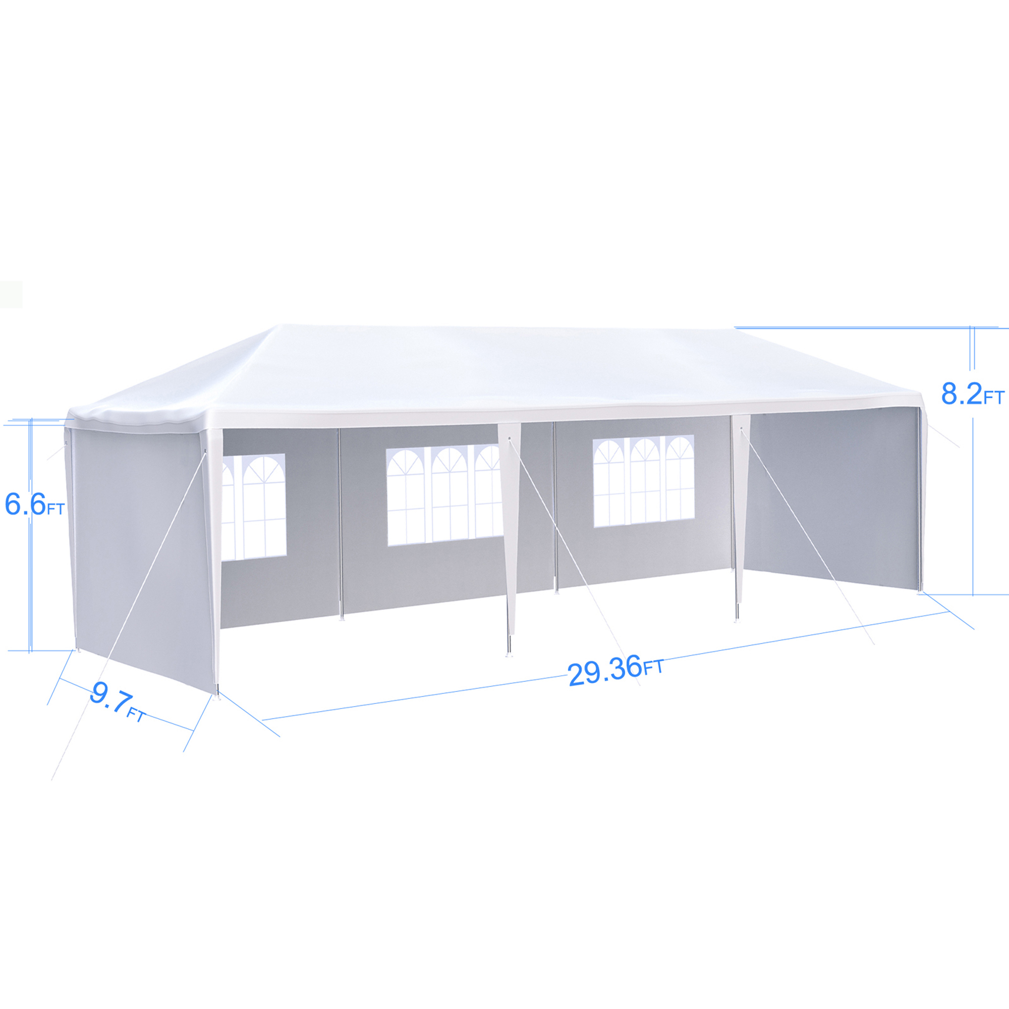 BaPiPro 10'×30' Canopy Tent with 5 Detachable Sidewalls, Portable Sidewall-Free Design, Easy Setup Waterproof for Outdoor Wedding Part Event, Patio Garden, White