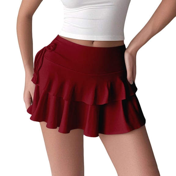 ZToonmas Women's Ruffled Layered Mini Skirt High Waist Tiered Skater Skirt with Drawstring Side for Summer