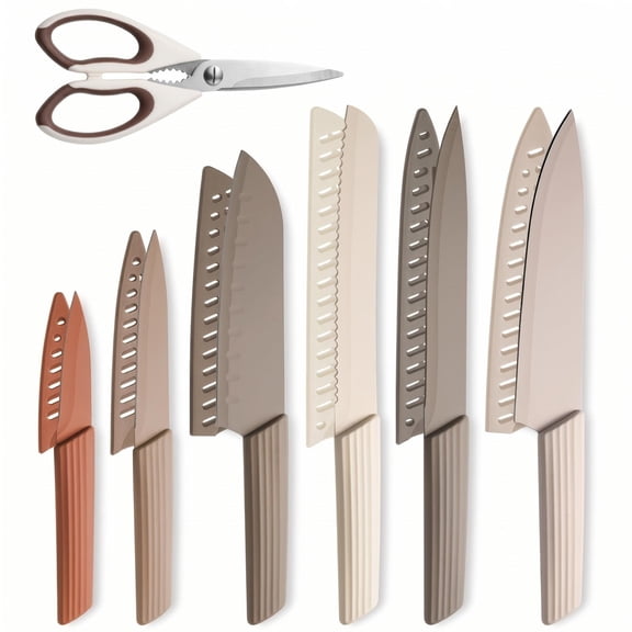 Asoricing Knife Set, Kitchen Utensils Set, Kitchen Essentials, with 6 Blade Guards, 13-Piece Set, PP Handle Anti-Slip, Sturdy and Durable