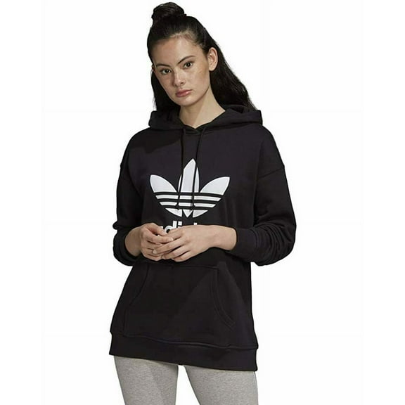 Adidas FM3307 Women's Black Cotton Trefoil Pullover Activewear Hoodie AC129 (M)
