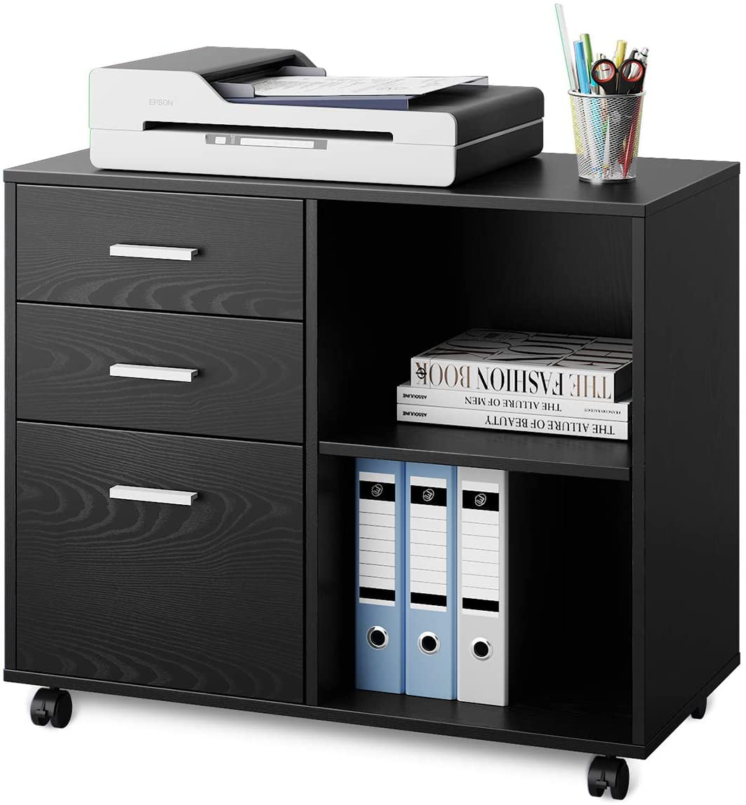 Portable Home Office File Cabinet Mobile Printer Stand Storage Shelf with Door 
