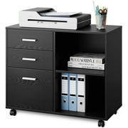 DEVAISE 3-Drawer Wood File Cabinet, Mobile Lateral Filing Cabinet, Printer Stand with Open Storage Shelves for Home Office