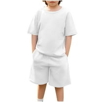 Efsteb Boys Summer Outfits 2 Piece Casual Set Short Sleeve Tshirt Elastic Waist Shorts Kid Clothing Sets Sweatsuit (White,13-14 Years)