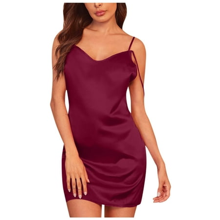 

Cathalem Seamless Tops for Women Pack Silk Satin Sleepwear Cowl Cami Dress Nightdress Strap Freaky Lingerie for Women Underwear Small