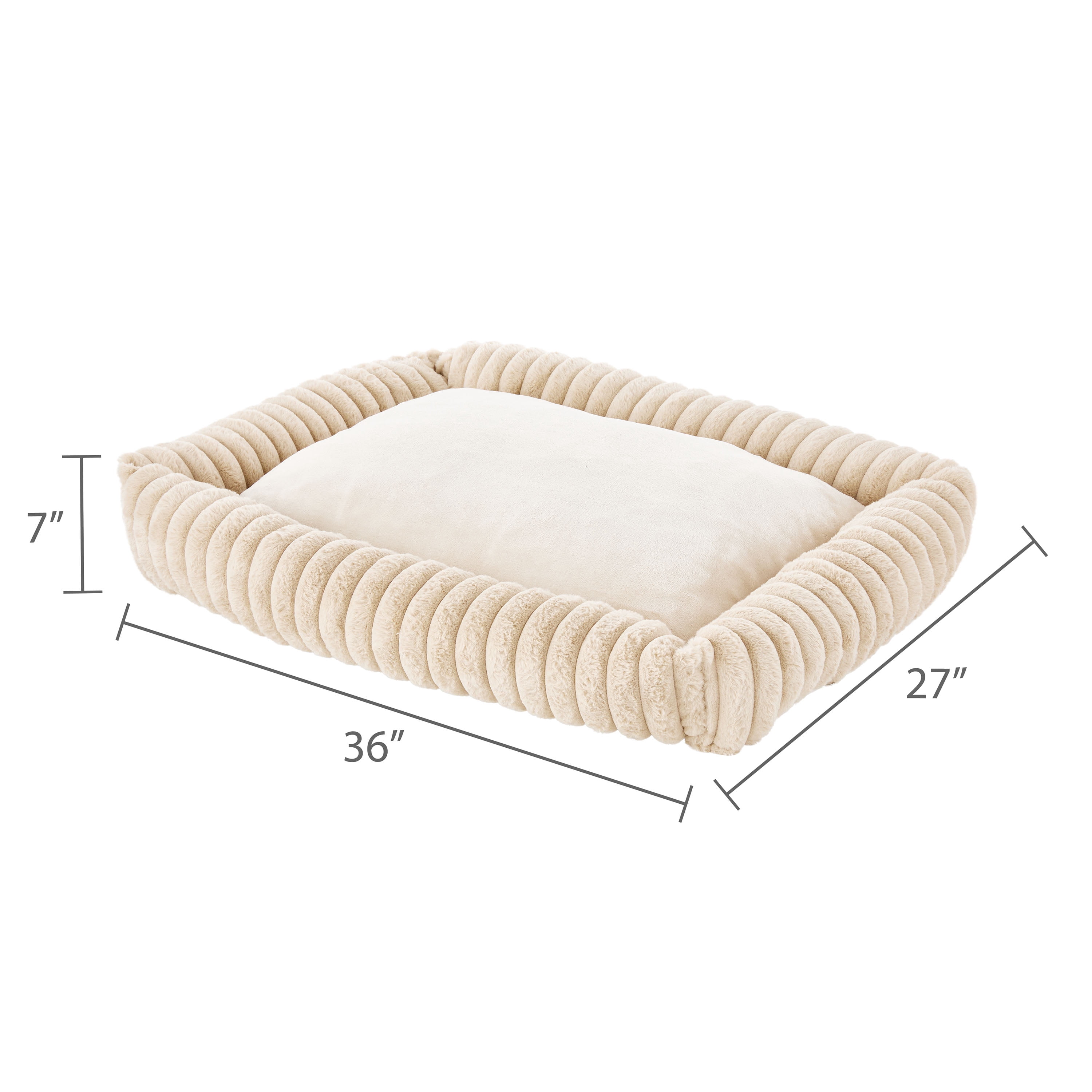 Vibrant Life Large Thick Corduroy Plush Bolster Dog Bed, Tan, 27" x 36"
