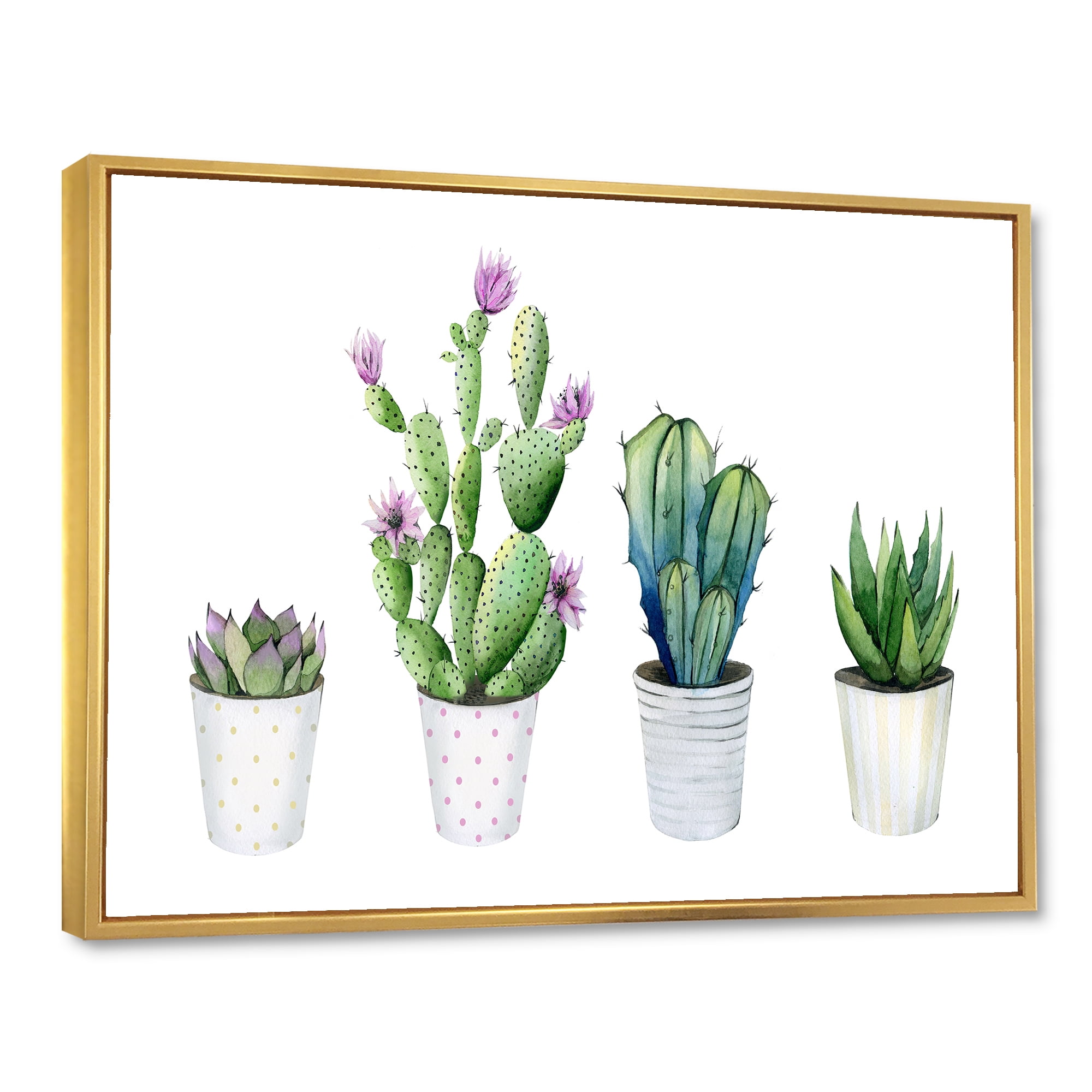 Designart 'Aloe Vera Cactus Succulent Home Plants In The Pots' Farmhouse Framed Canvas Wall Art Print