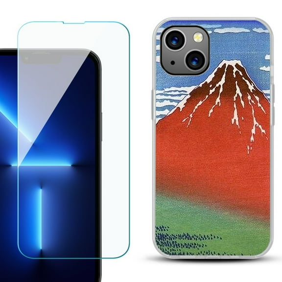 OneToughShield ® for iPhone 15 Fashion Phone Case, with Tempered Glass Screen Protector - Fuji Morning