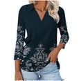 thumbnail image 2 of Jsaierl 3/4 Sleeve Tops for Women Summer V Neck Shirts Cute Graphic Ladies Blouses Flowy Holiday T-shirts Top S-2XL, 2 of 7