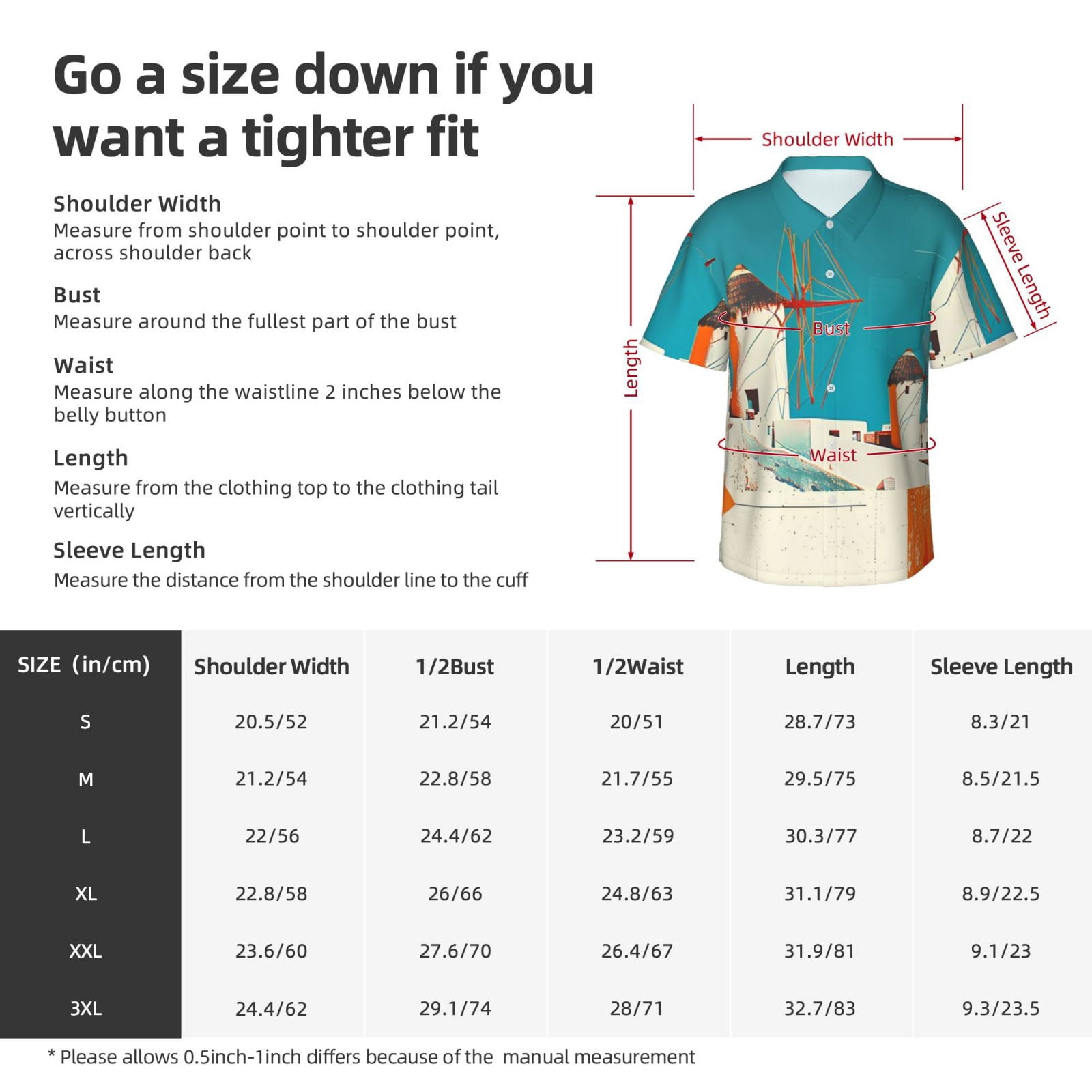 Logiee Colorful Greek Windmills Print Mens Hawaiian Shirts,Loose-Fit Short Sleeve Button Down Tropical Aloha Beach Shirt,Summer Vacation Wedding Tops,X-Large