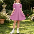 thumbnail image 2 of Girls Back To School Uniform Dress Lapel Puff Short Sleeve Cute Print Dresses Casual Loose Trendy Summer Wear (3 Years, Pink), 2 of 7