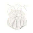 thumbnail image 1 of Toddler Baby Girl Summer Fall Basic Plain Short Sleeve Cotton Linen Drawstring Romper Jumpsuit, 1 of 7