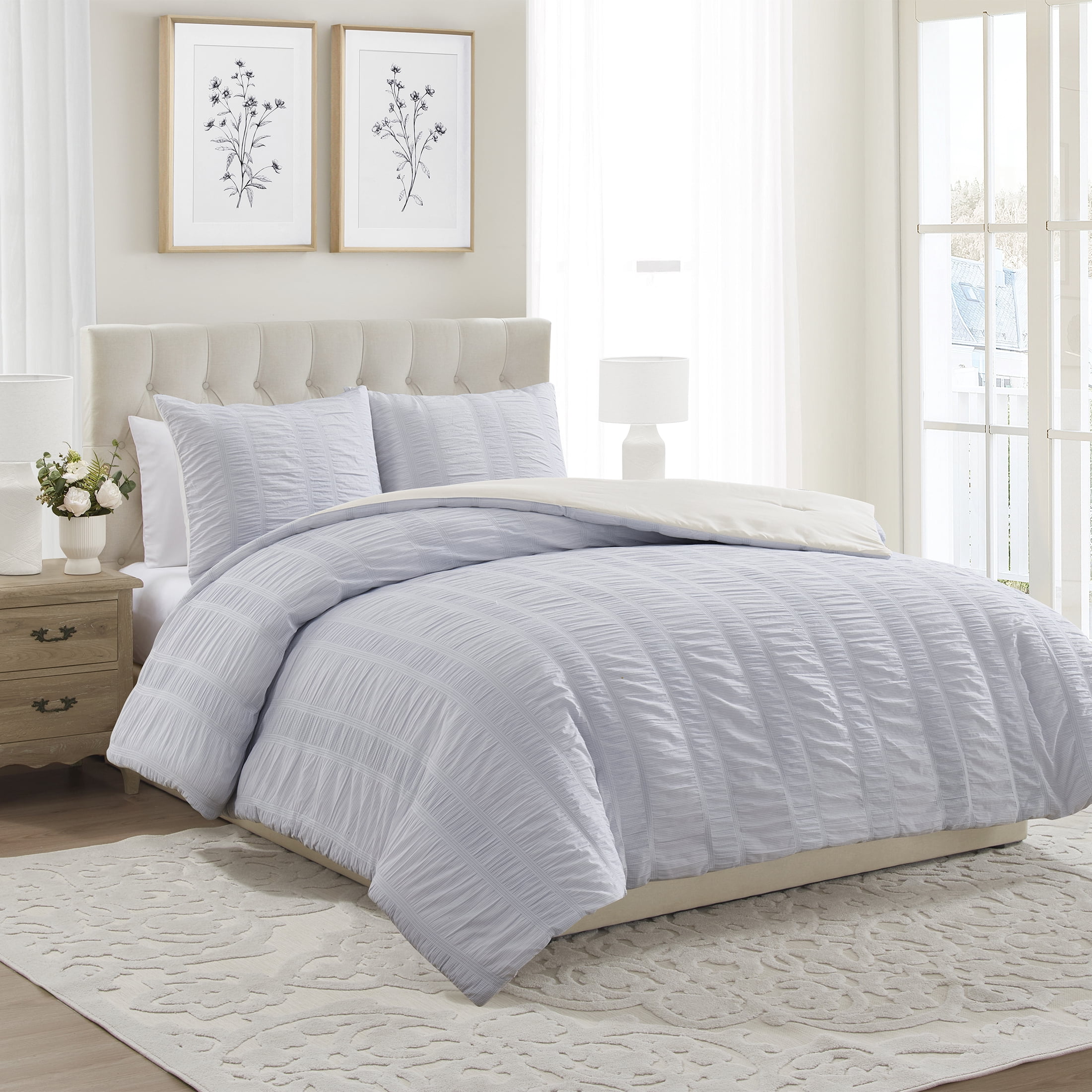 My Texas House Ruched Gingham 3-Piece Blue Adult Comforter Set, King
