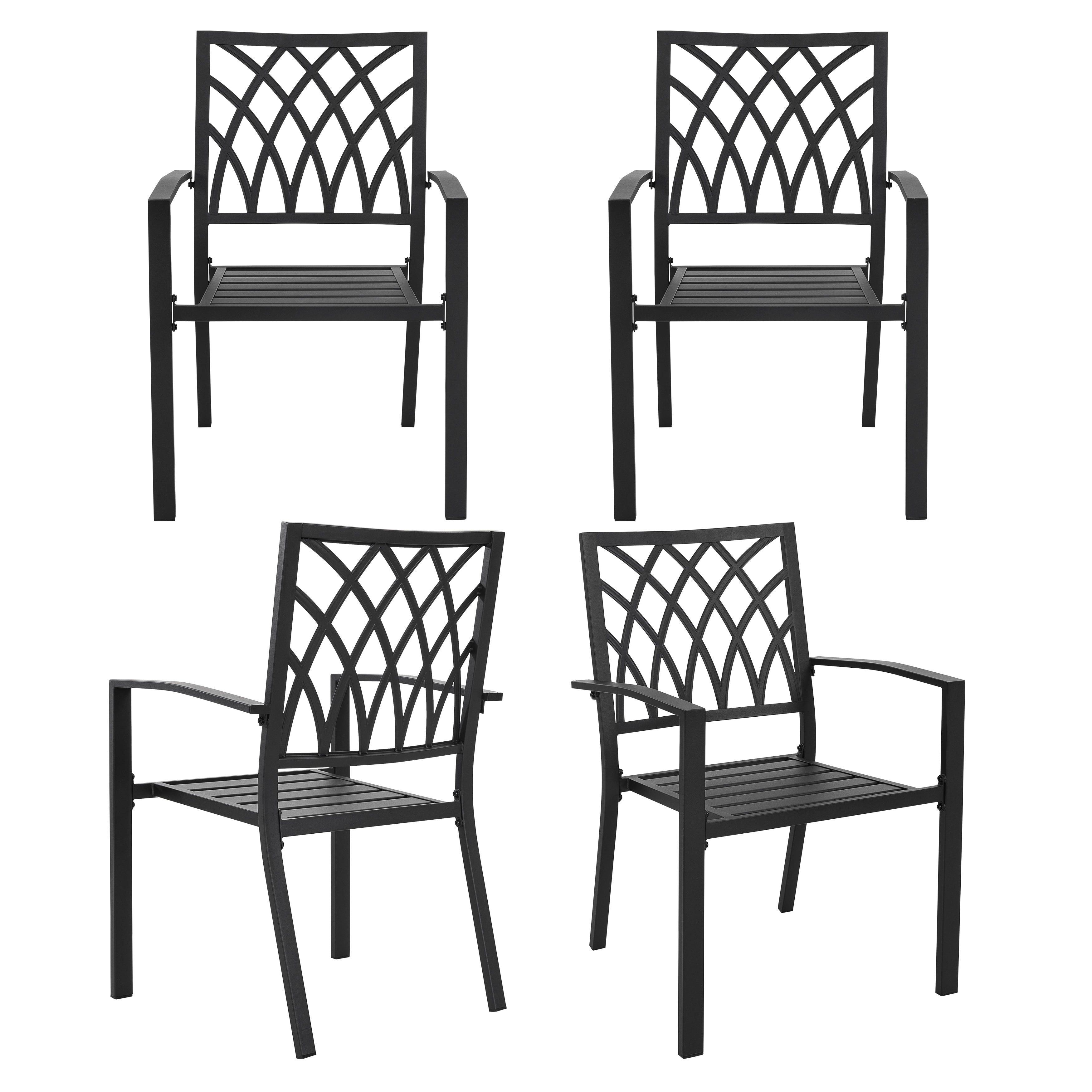 Nuu Garden Patio Outdoor Dining Chairs Set of 4, Portable Patio Dining Chairs, Stackable Patio Chairs Metal Chairs for Backyard Lawn Deck Poolside Porch Bistro, Black