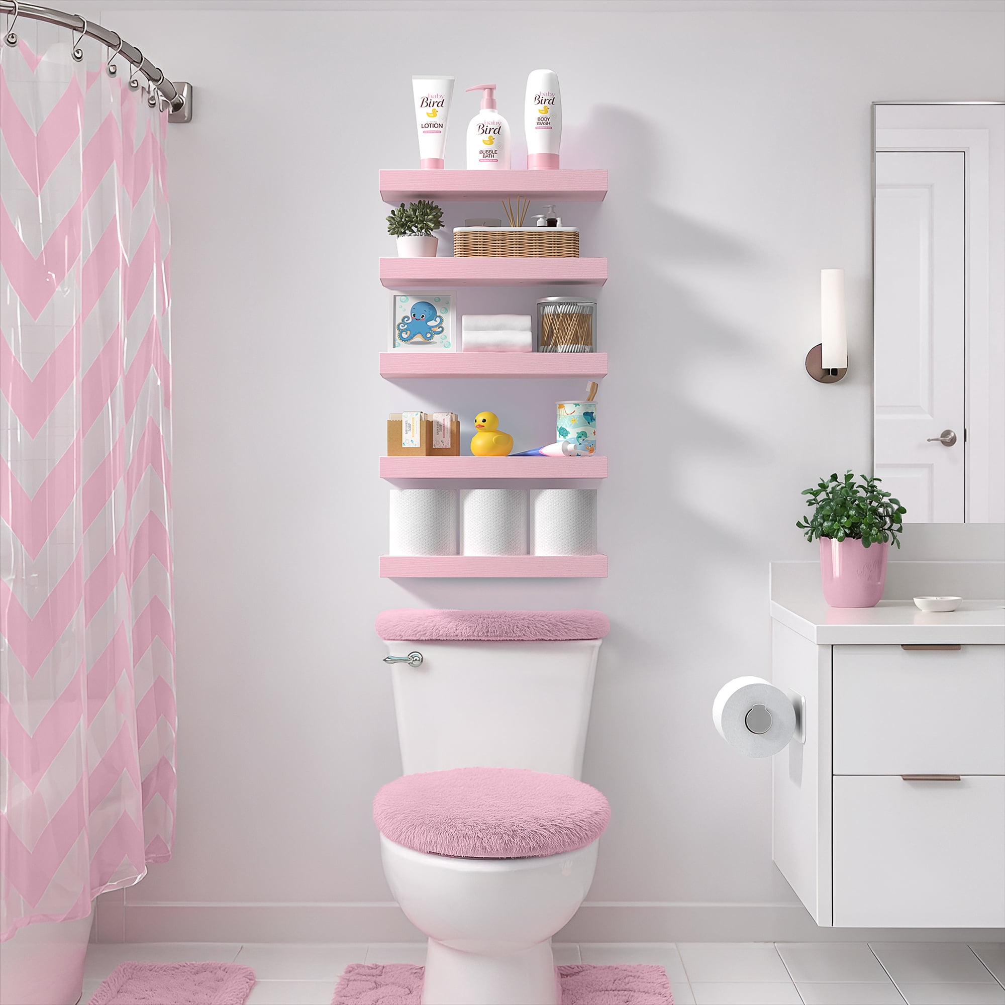 Sorbus 16.25" Floating Wall Shelves, 2 Pack, Soft Pink, Invisible Brackets, Home Decor