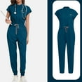 thumbnail image 2 of Wutalume Women's Professional Casual Scrub Set, Solid Color Short Sleeve Top and Relaxed Fit Pants, Medical Nurse Uniform,Blue M, 2 of 4