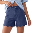 thumbnail image 2 of Women's High Waist Scalloped Hem Denim Shorts A-Line Relaxed Fit Shorts for Women Blue M, 2 of 7