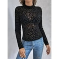 thumbnail image 4 of Womens Mesh Long Sleeve Tops Mock Neck Going Out See Through Shirts Sheer Blouses Clubwear Black M, 4 of 7