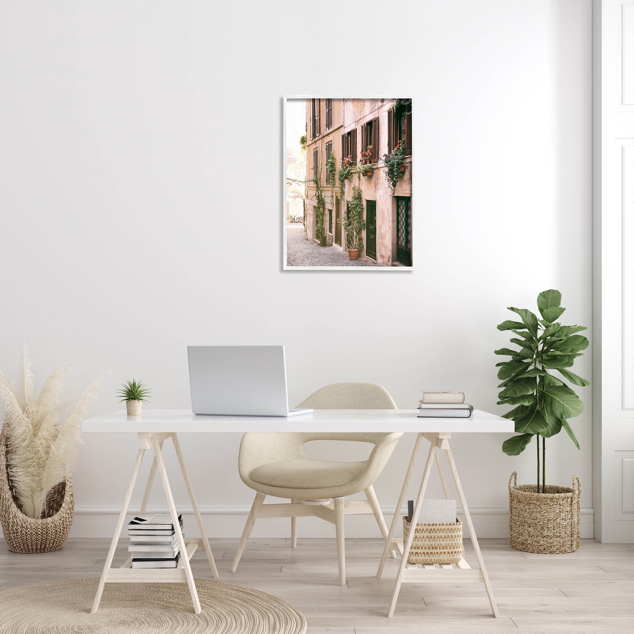 Town Street Building Plants Town & City Photograph White Framed Art Print Wall Art